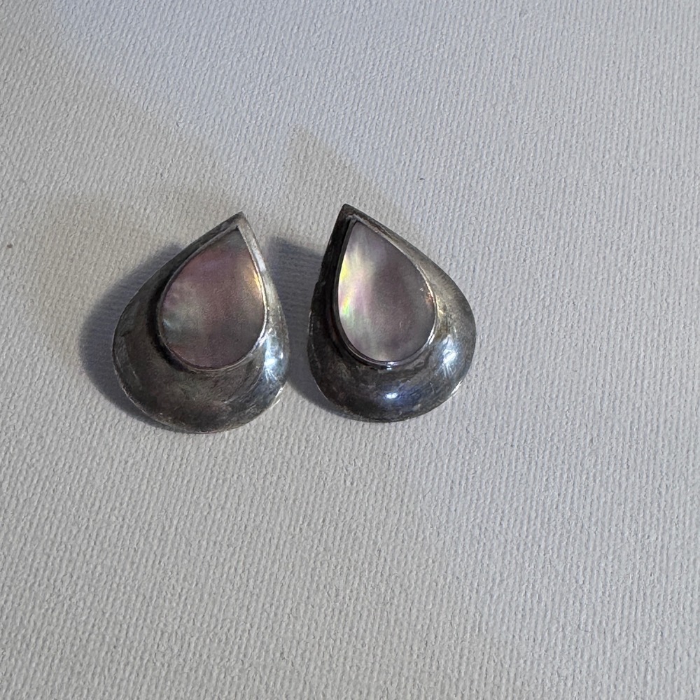 Mexico 925 Sterling Silver Teardrop Earrings Wmns Pink Mother of Pearl Boho VTG